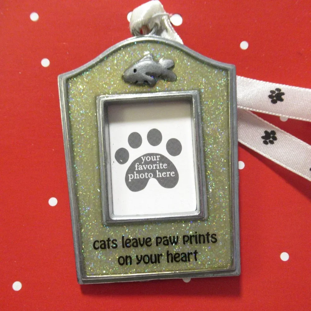 Glitter Cat Ornament - Silver and White